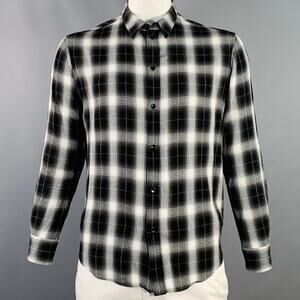 CELINE Size XXL Black White Plaid Viscose Cotton Button Down Long Sleeve Shirt